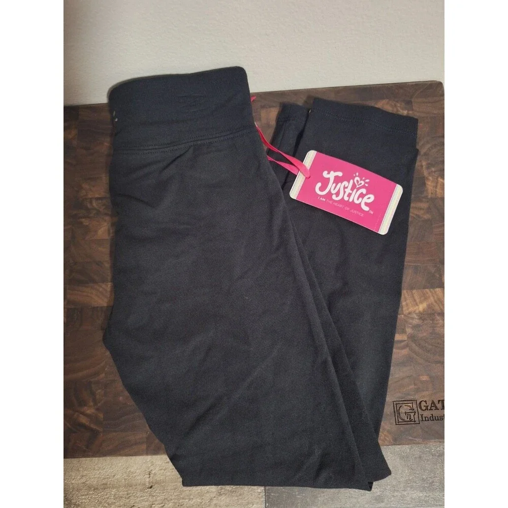 NWT Justice Girl Black Full Length Legging Size S (7/8) Cotton Blend Logo